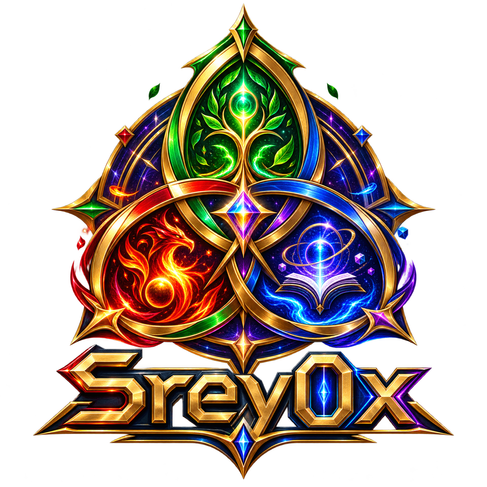 Srey0x Trinity emblem: three bonded sigils of life, power and knowledge